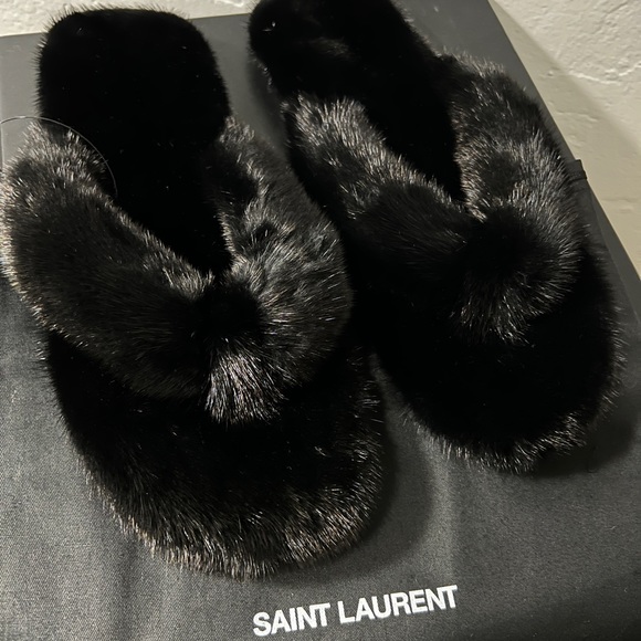 Saint Laurent Mens Bleach Sandals Black Mink AUTHENTIC Size 44 / 11 US - Picture 3 of 7
